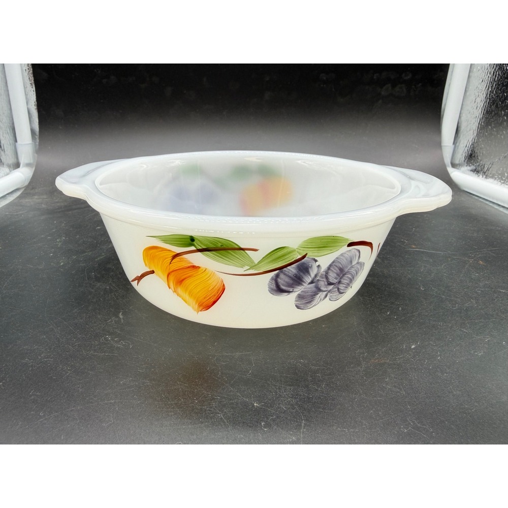 Vintage Anchor Hocking Fire-King Fruit Milk Glass Casserole Dish‎ Bowl